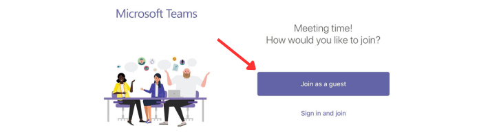 Microsoft Teams join as a guest page