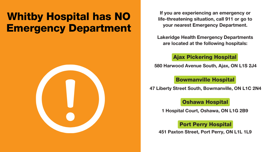 The Whitby Hospital has no Emergency Department.