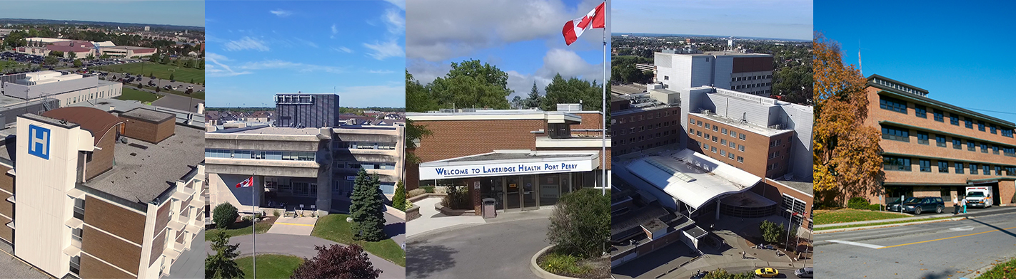 Aerial perspective of the five Lakeridge Health hospitals